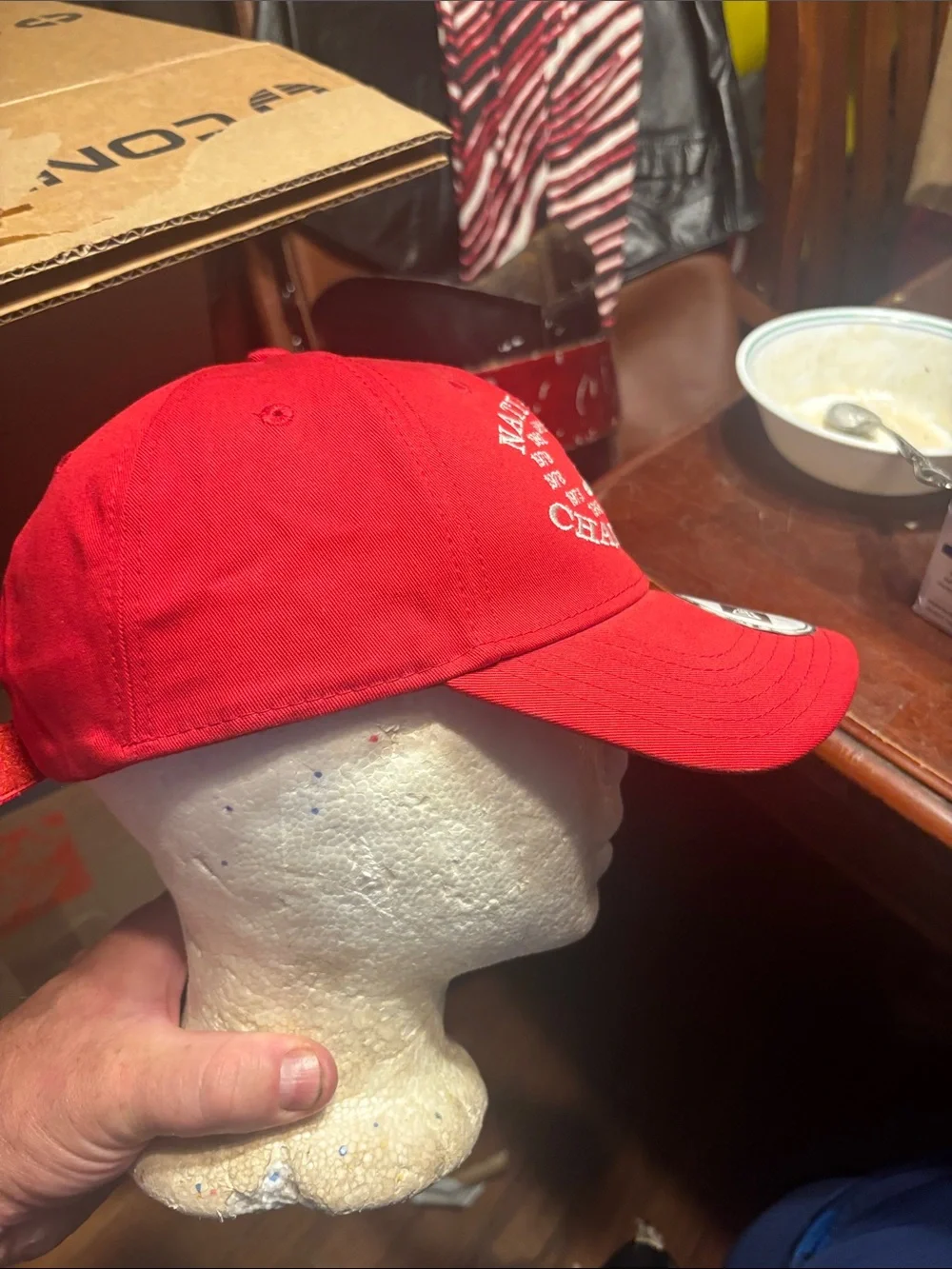 New Era Red 'National Champions' football Cap with White Embroidery